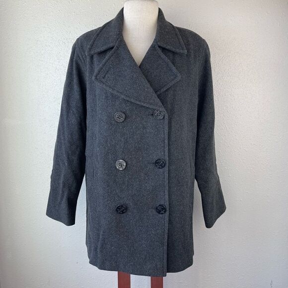 Vintage 90s J. Percy Classic Merino Wool Double Breasted Gray Peacoat Size 8 EUC - Picture 1 of 9